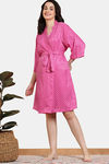 Zivame Checkered Sheen Woven Robe - Pink Yarrow — thumbnail 3